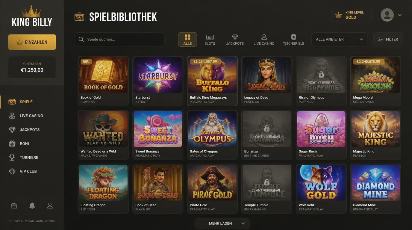 Spielbibliothek mit vielen Spielen, Suche &, Filter, einige Spiele fehlen – erkennbar als ausgegraut.